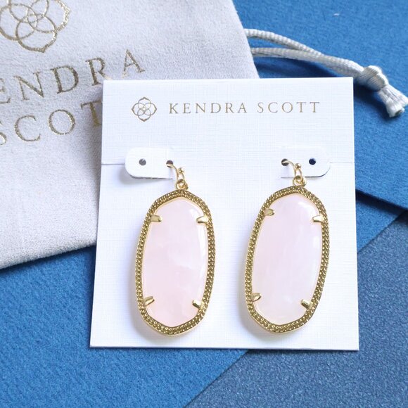 Kendra Scott Elle Rose Quartz Drop Earrings - Gold - Picture 1 of 2